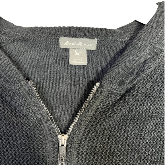 Eddie Bauer Casual Black Hooded Full Zip Up Sweater Jacket Size Large - Picture 7 of 17